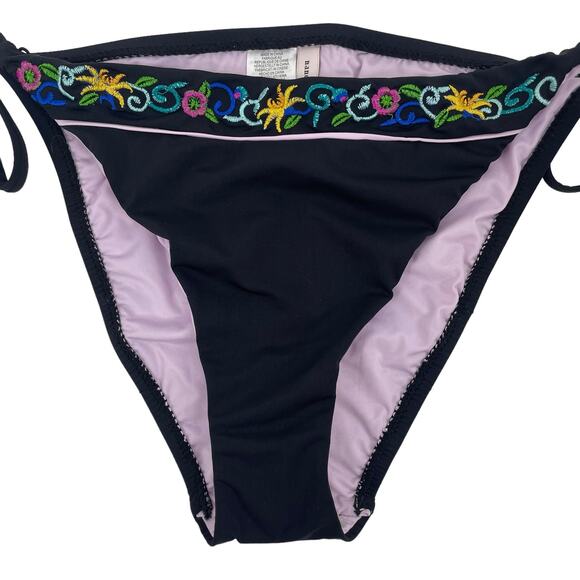 Nanette Lepore Vamp Swim Bikini Bottom Tassel Tie Black Size 10 - Picture 5 of 10